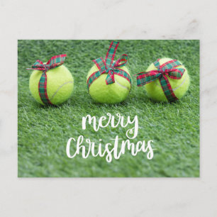 Carte Postale Tennis Noël avec Tennis balle et cadeaux Postca