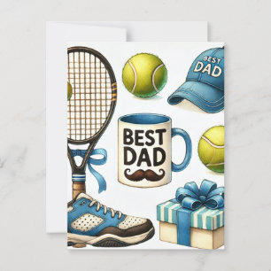Carte Postale Tennis Papa Fête des pères avec raquette et balle