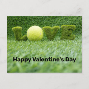 Carte Postale Tennis Valentine's Day avec balle, raquette et amo