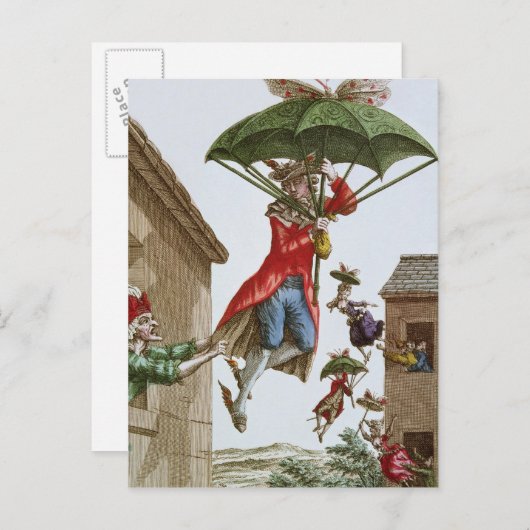 Carte Postale Tenu en loft par des parapluies et des papillons (Devant / Derrière)