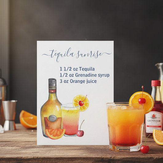 Carte Postale Tequila Sunrise Recette Aquarelle