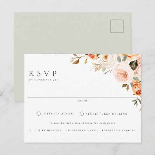 Carte Postale Terme Automne Floral Repas Choix Mariage RSVP (Devant / Derrière)