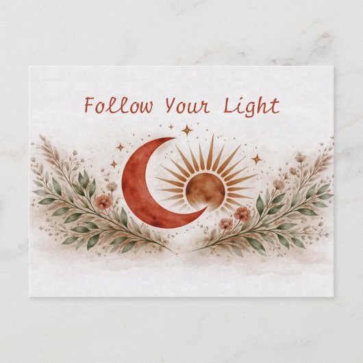 Carte Postale Terracotta Boho Sun Moon Botanical Watercolor  (Devant)