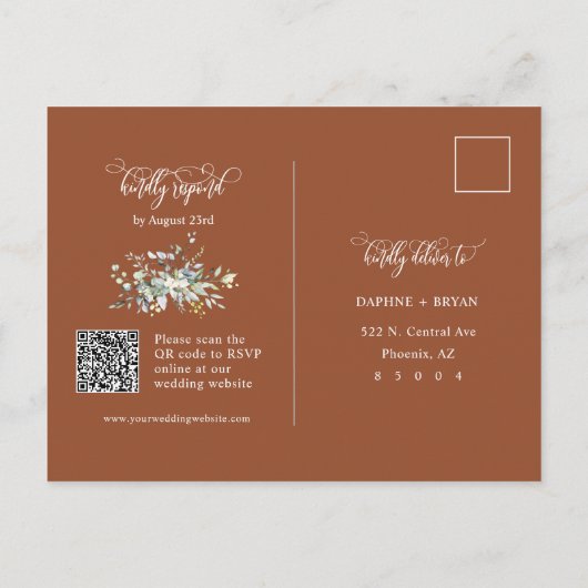 Carte Postale Terracotta Fall Green Feuilles QR Code Adresse RSV (Dos)