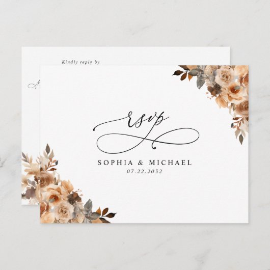 Carte Postale Terracotta Floral Botanical QR Code Mariage RSVP (Devant / Derrière)