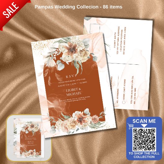 Carte Postale Terracotta Floral Pampas Grass RSVP MARIAGE