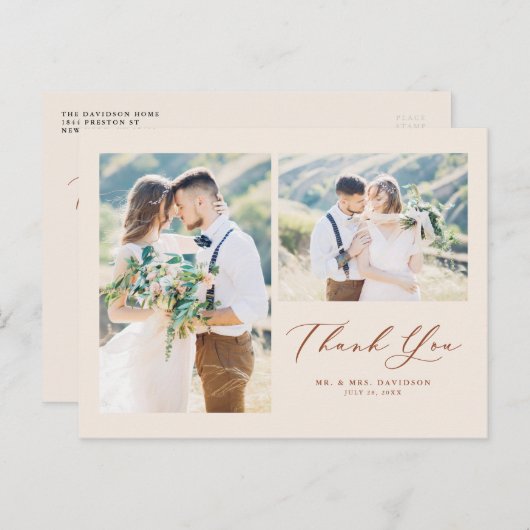 Carte Postale Terracotta Joli Script Photo Collage Merci (Devant / Derrière)