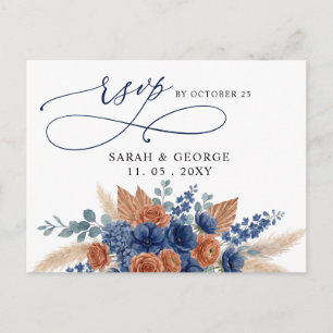 Carte Postale Terracotta Navy Pampas Verdure Mariage Rsvp