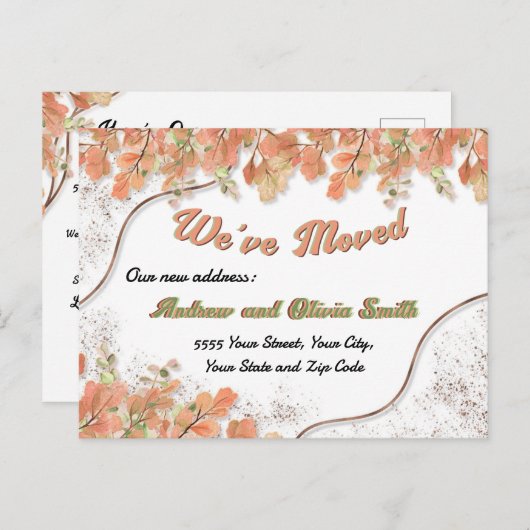 Carte Postale Terracotta Orange Feuilles Rusty Foil Déplacement  (Devant / Derrière)