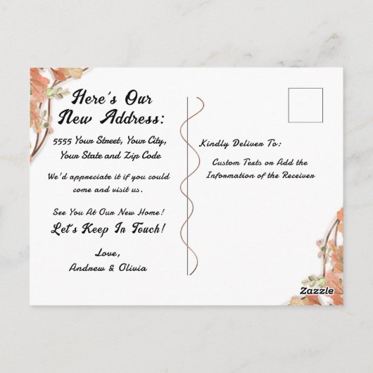 Carte Postale Terracotta Orange Feuilles Rusty Foil Déplacement (Dos)