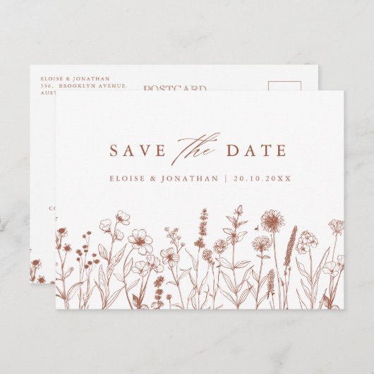 Carte Postale Terracotta Rustic Automne Fleur Sauvage Sauvegarde (Devant / Derrière)