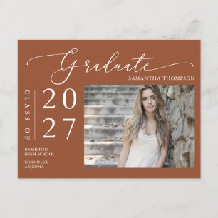 Carte Postale Terracotta Script Graduate Faire-part Photo