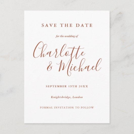 Carte Postale Terracotta Signature Script Mariage Enregistrer la (Devant)