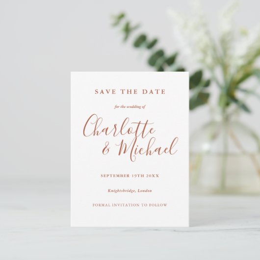 Carte Postale Terracotta Signature Script Mariage Enregistrer la (Debout devant)