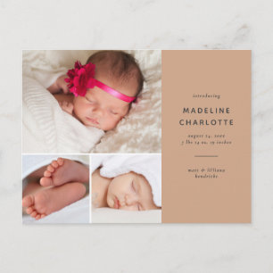 Carte Postale Terracotta Simple Multi-Photo Faire-part de naissa