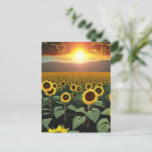 Carte Postale terrain de tournesol au coucher du soleil (Debout devant)