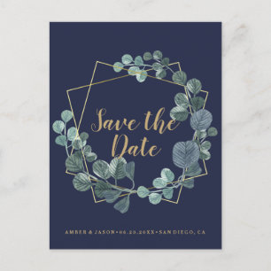 Carte Postale Terrarium botanique Navy et Or, Save the Date