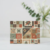 Carte Postale Terre cuite Patchwork Quilt Rustique Floral Design (Debout devant)