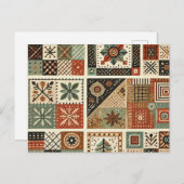 Carte Postale Terre cuite Patchwork Quilt Rustique Floral Design (Devant / Derrière)