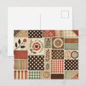 Carte Postale Terre cuite Patchwork Quilt Rustique Floral Design (Devant / Derrière)