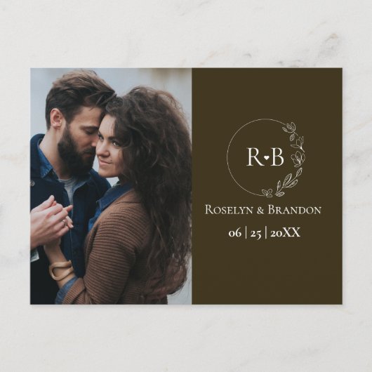 Carte Postale Terre ton marron Monogramme couronne mariage photo (Devant)