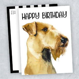 Carte Postale Terrier Airedale Joyeux Anniversaire Aquarelle Chi