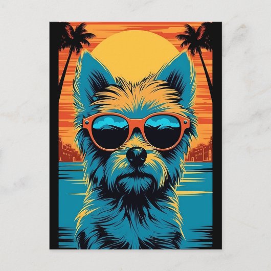 Carte Postale Terrier avec lunettes de soleil à la plage (Devant)