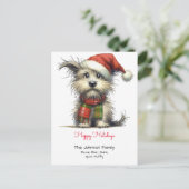 Carte Postale Terrier chiot dans un Santa Hat Joyeux vacances (Debout devant)