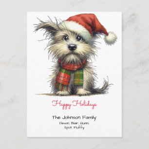 Carte Postale Terrier chiot dans un Santa Hat Joyeux vacances