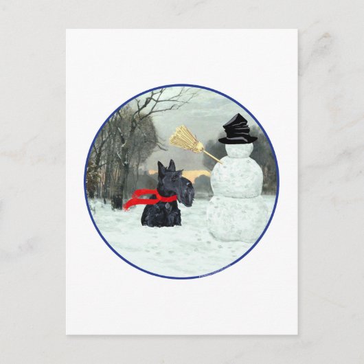 Carte Postale Térrier écossais et bonhomme de neige (Devant)