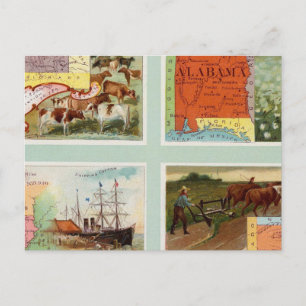 Carte Postale Territoire du Wyoming, Alabama, Louisiane, Kansas