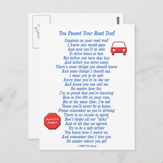 Carte Postale Test routier - Nouveau conducteur (Devant / Derrière)