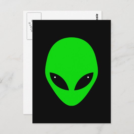 Carte Postale Tête Alien verte (Devant / Derrière)