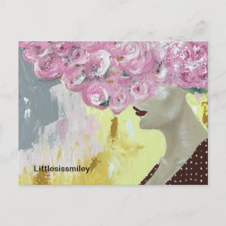 Carte Postale Tête dans une femme du nuage rose