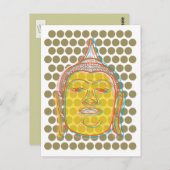 Carte Postale Tête de Bouddha Visage Jaune Décalé Points Pop Mod (Devant / Derrière)