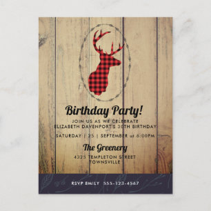 Carte Postale Tête de cerf avec Antlers - Red Plaid Rustic Anniv