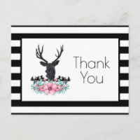 Tête de cerf avec Fleurs et Montagnes Merci de fêt