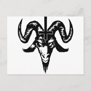 Carte Postale Tête de chèvre satanique avec croix (noir)