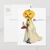 Carte Postale Tête de citrouille (Carte de Halloween vintage) (Devant / Derrière)