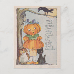 Carte Postale Tête de citrouille Jack O Lanterne Corbeau Chat No