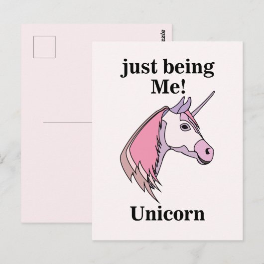 Carte Postale Tête de licorne rose violet (Devant / Derrière)