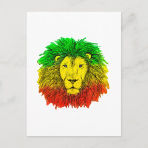 Carte Postale Tête de lion rasta rouge jaune vert dessin Jamaïqu