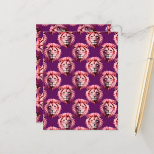 Carte Postale Tête de lion rose motif animal design violet