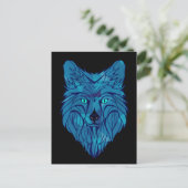 Carte Postale Tête de loup bleu Poly (Debout devant)