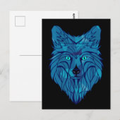 Carte Postale Tête de loup bleu Poly (Devant / Derrière)
