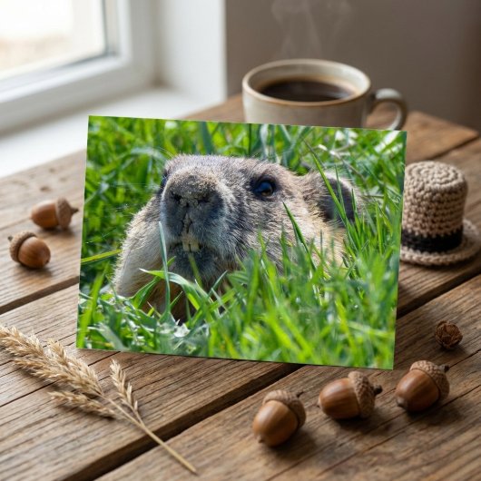 Carte Postale Tête de marmotte réaliste pointant à travers l'art