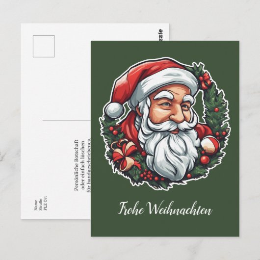 Carte Postale Tête de Noël à couronne (Devant / Derrière)