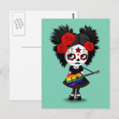 Carte Postale Tête de sucre Jouer Rainbow Drapeau Guitare (Devant / Derrière)