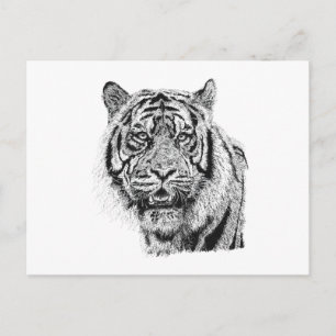 Carte Postale Tête de tigre pointillisme Noir & Blanc Art fauniq