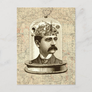 Carte Postale Tête du cerveau de travail d'horloge en vapeur dan